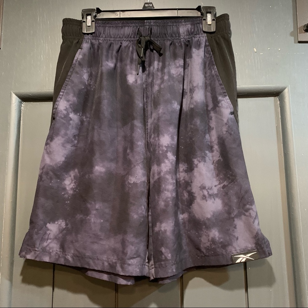 Reebok Mens Black And Gray Tie Dye Athletic Shorts Gem